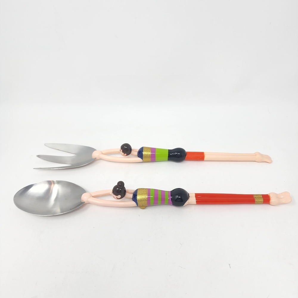 Pylones Paris Salad Pasta Serving Fork and Spoon Set Swimmers 13'' Vintage